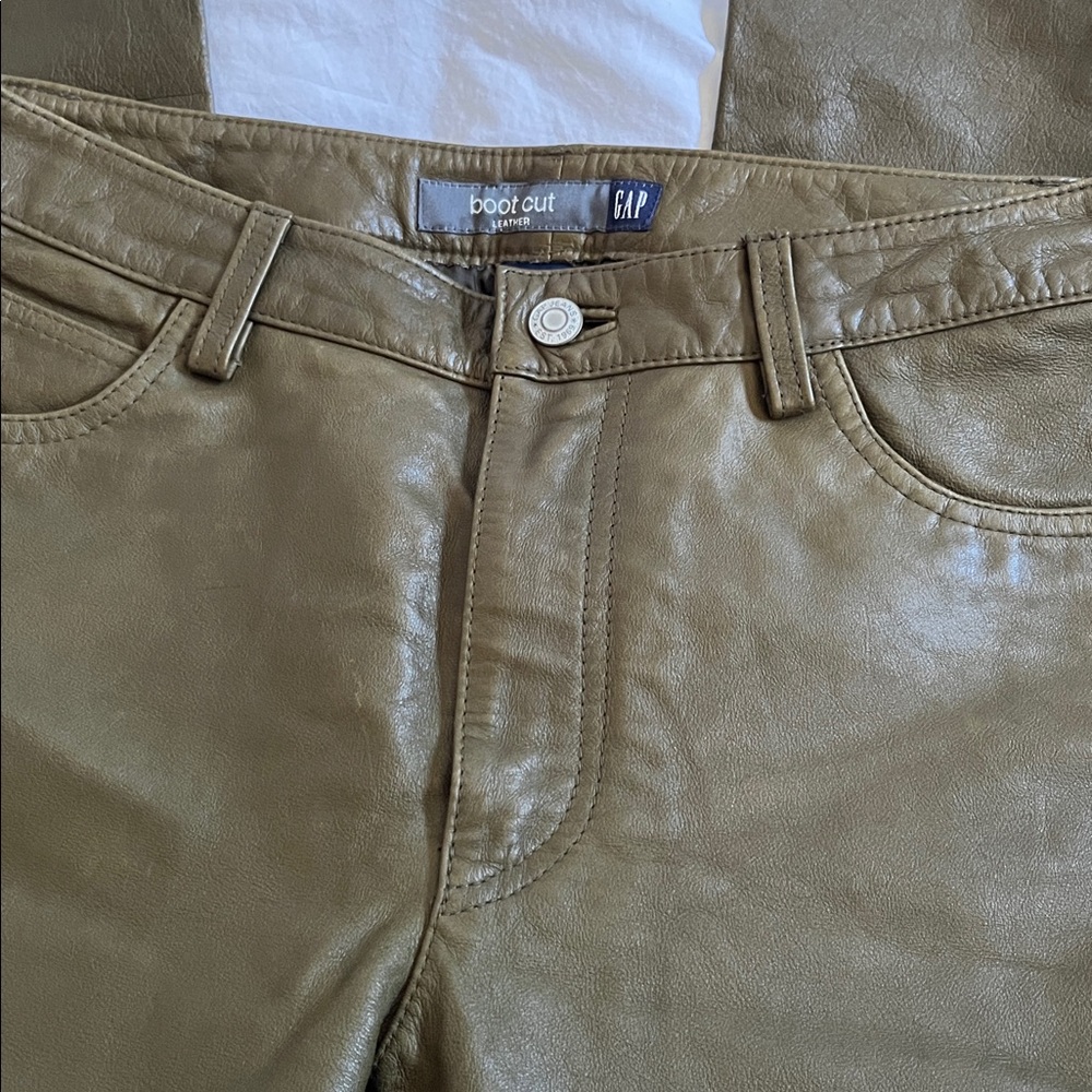 Gap Y2K 2000 Bootcut Real genuine Leather Pants Olive Green Army size 8 - Picture 3 of 5